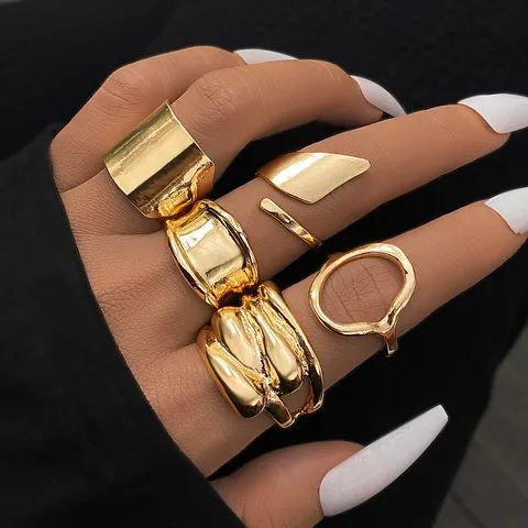 Jazbaat Gold-Plated Geometric Stacking Rings 5-Pack