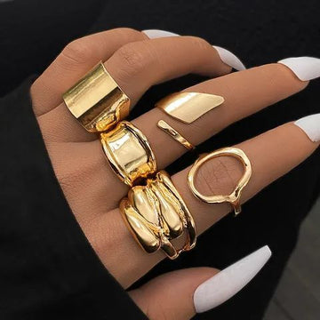 Jazbaat Gold-Plated Geometric Stacking Rings 5-Pack