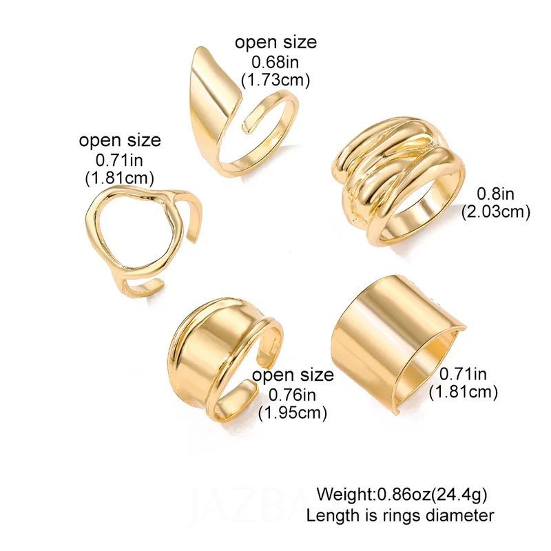 Jazbaat Gold-Plated Geometric Stacking Rings 5-Pack