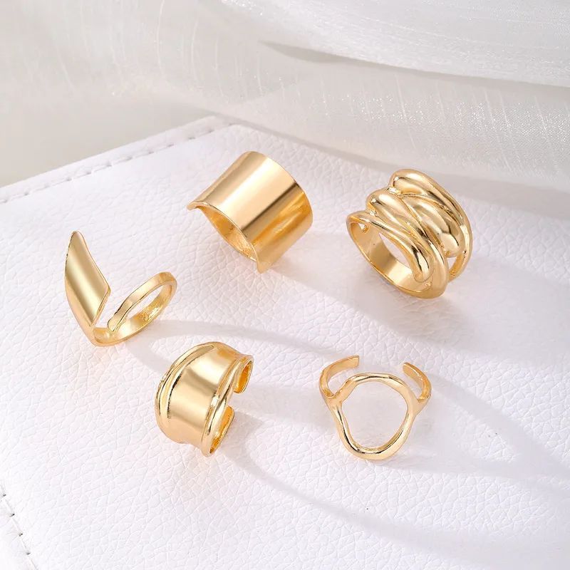 Jazbaat Gold-Plated Geometric Stacking Rings 5-Pack