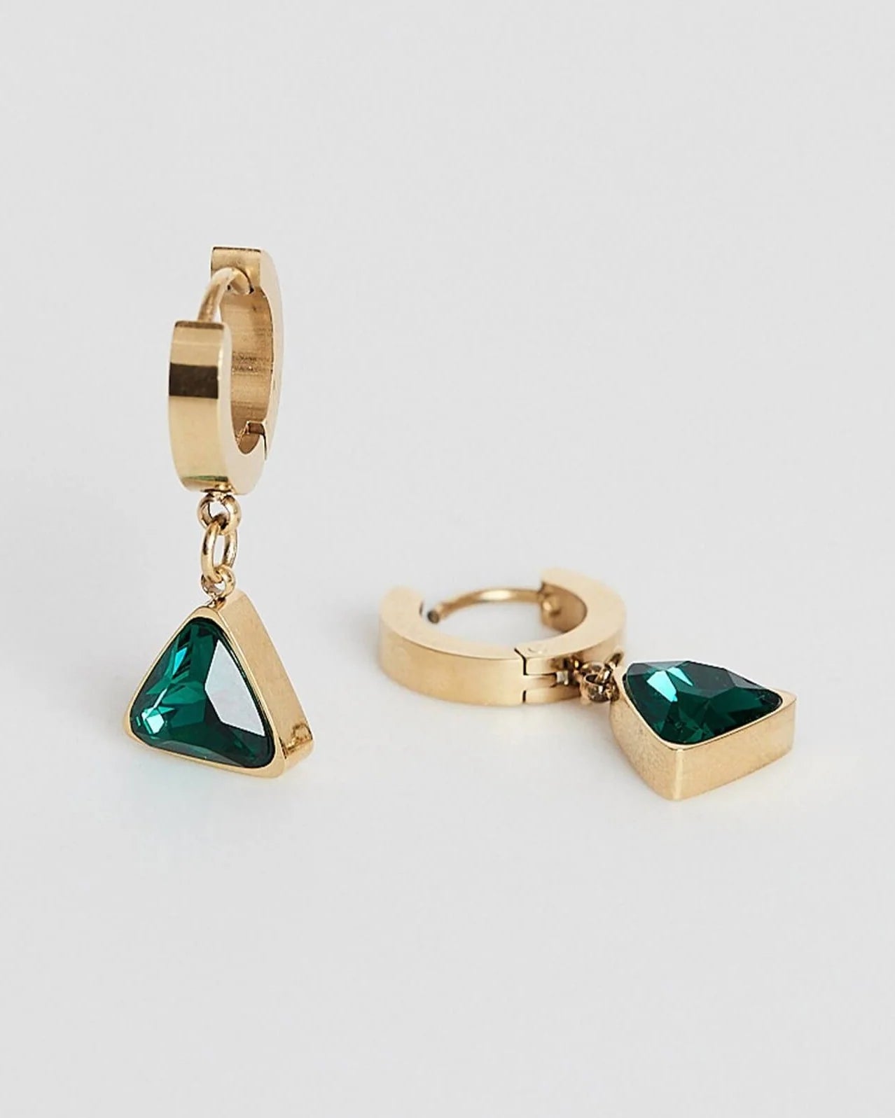 Jazbaat Gold-Plated Green CZ Anti-Tarnish Drop Earrings