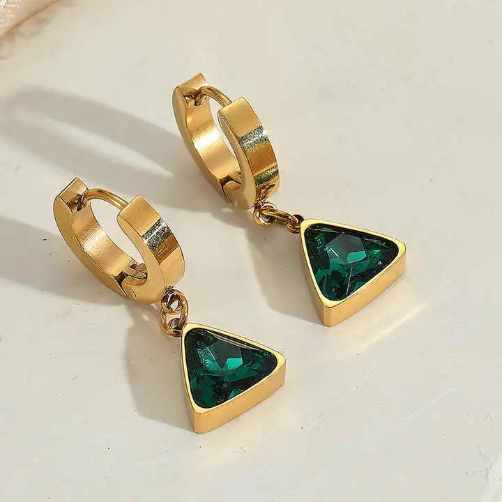 Jazbaat Gold-Plated Green CZ Anti-Tarnish Drop Earrings