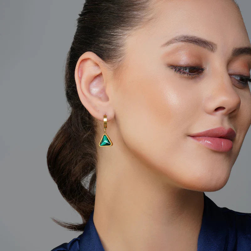 Jazbaat Gold-Plated Green CZ Anti-Tarnish Drop Earrings