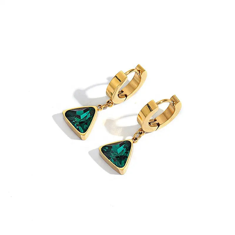 Jazbaat Gold-Plated Green CZ Anti-Tarnish Drop Earrings