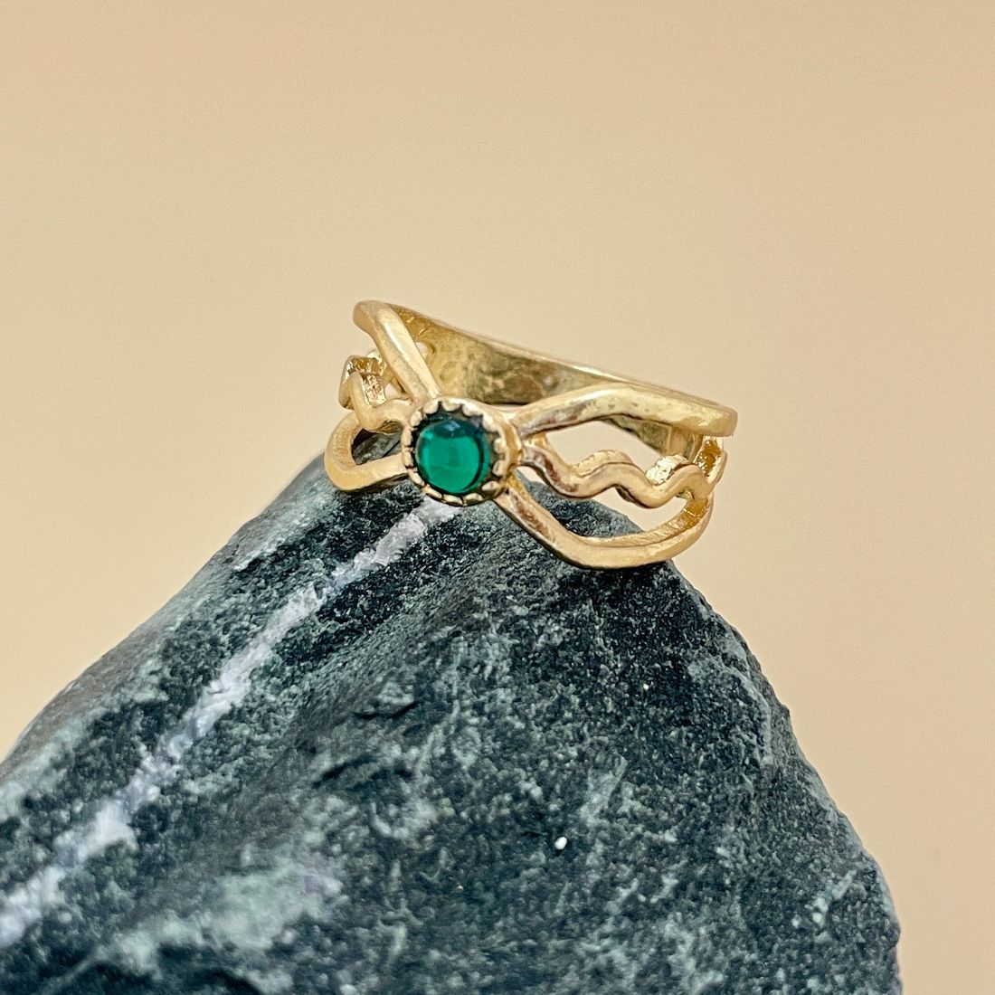 Jazbaat Gold-Plated Green Gemstone Statement Ring