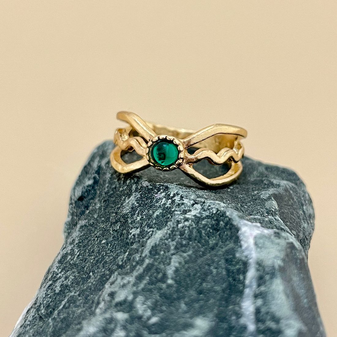 Jazbaat Gold-Plated Green Gemstone Statement Ring