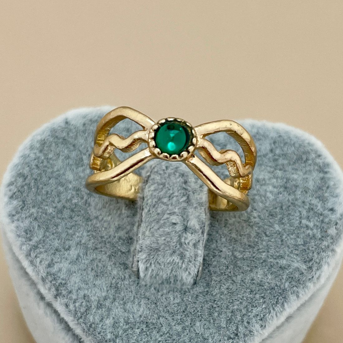 Jazbaat Gold-Plated Green Gemstone Statement Ring