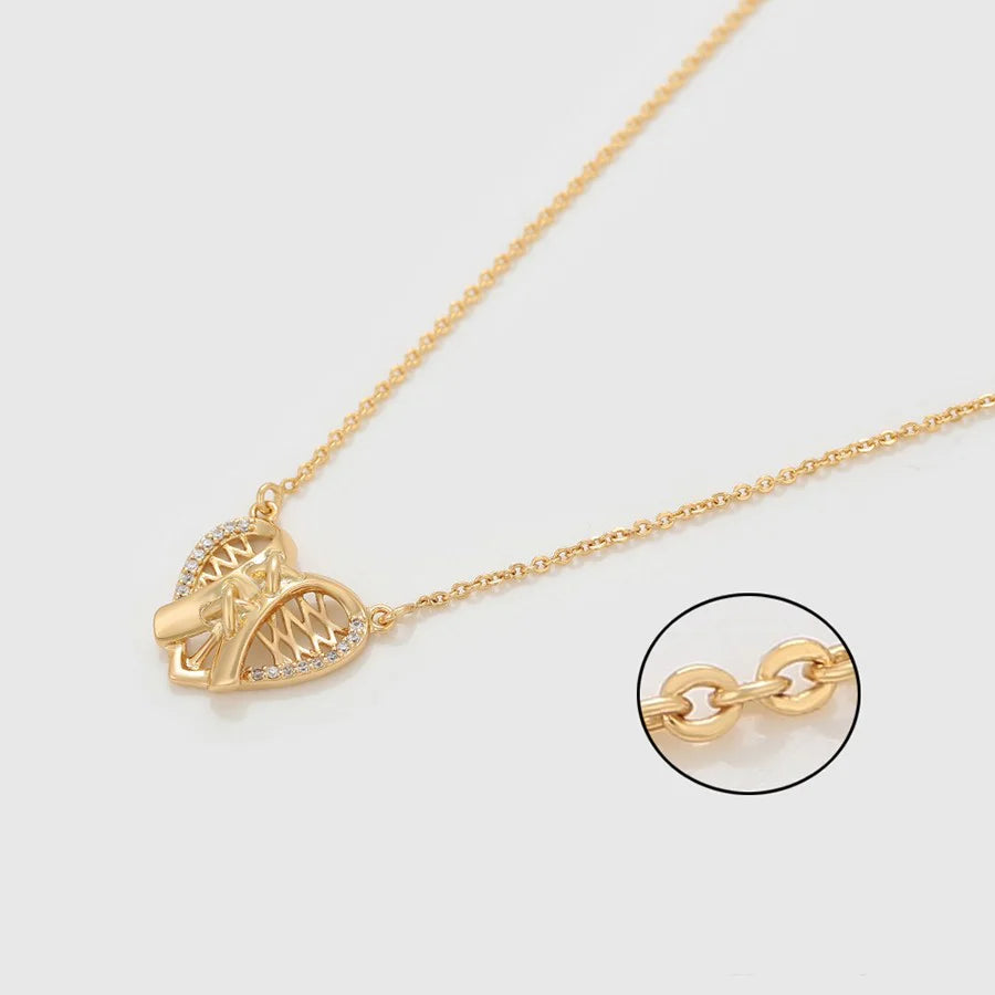 Jazbaat Gold-Plated Heart-Shaped CZ Stone-Studded Demi-Fine Pendant Necklace