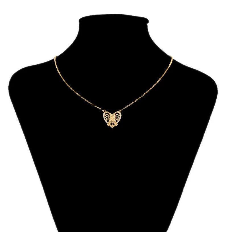 Jazbaat Gold-Plated Heart-Shaped CZ Stone-Studded Demi-Fine Pendant Necklace