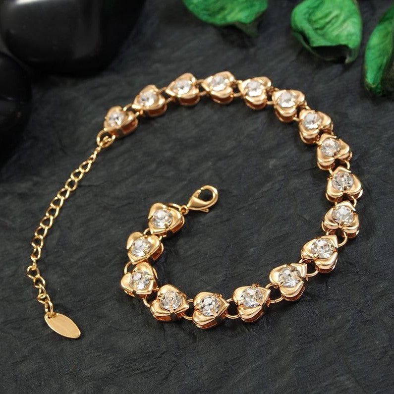 Jazbaat Gold-Plated Heart Link Cubic Zirconia Bracelet