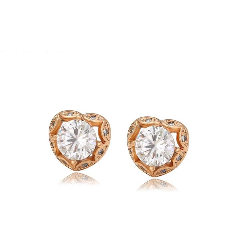 Jazbaat Gold-Plated Heart Shaped Zirconia Crystal Studded Earrings