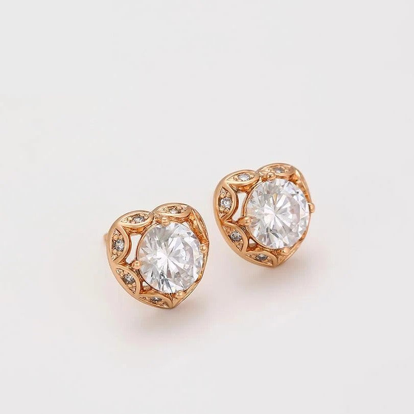 Jazbaat Gold-Plated Heart Shaped Zirconia Crystal Studded Earrings