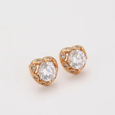 Jazbaat Gold-Plated Heart Shaped Zirconia Crystal Studded Earrings