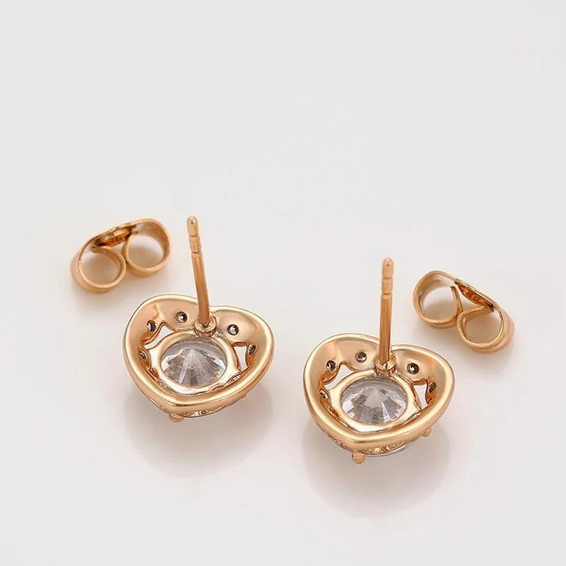 Jazbaat Gold-Plated Heart Shaped Zirconia Crystal Studded Earrings