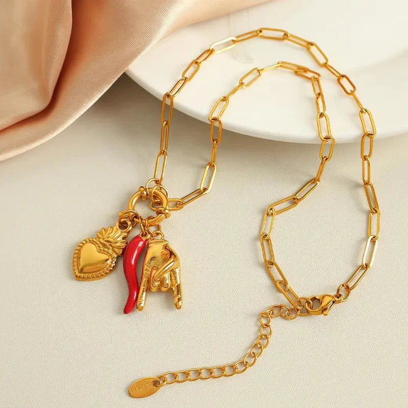 Jazbaat Gold-Plated Italian Charm Chili Pendant Necklace