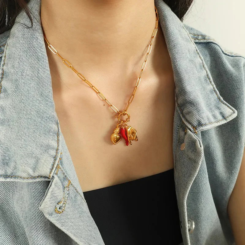 Jazbaat Gold-Plated Italian Charm Chili Pendant Necklace