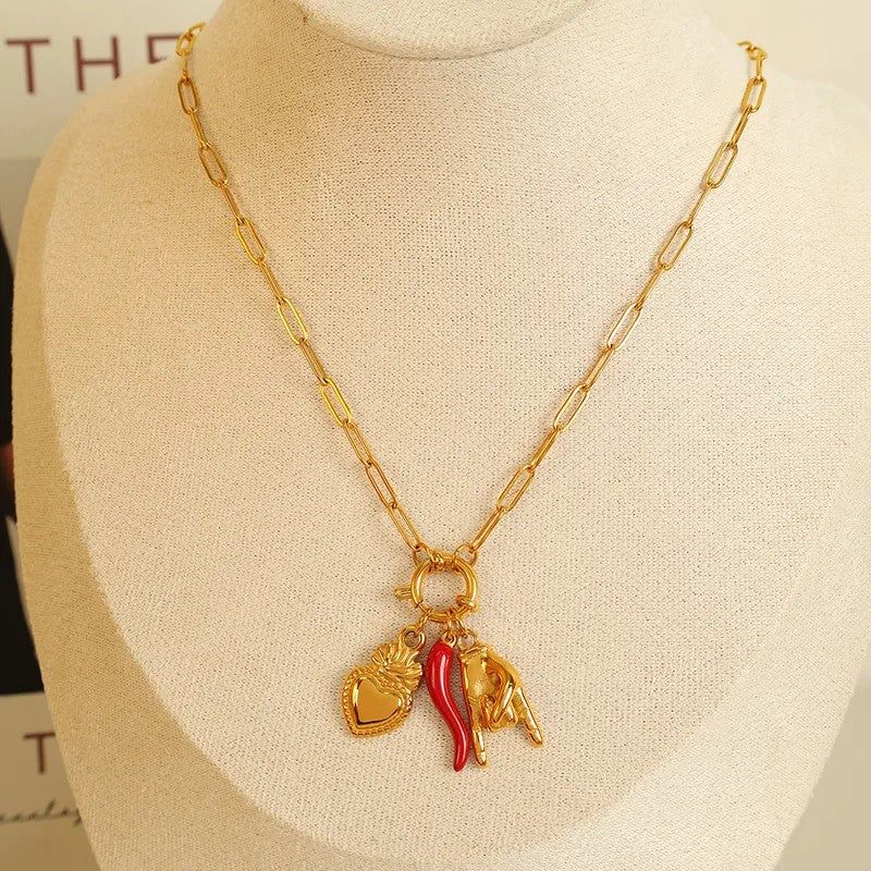 Jazbaat Gold-Plated Italian Charm Chili Pendant Necklace