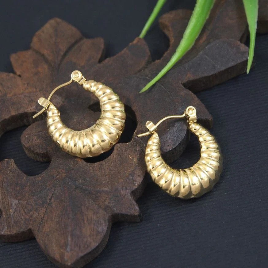 Jazbaat Gold-Plated Mini Croissant Anti-Tarnish Hoop Earrings