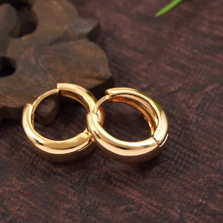 Jazbaat Gold-Plated Minimalist Classic Round Hoop Earrings