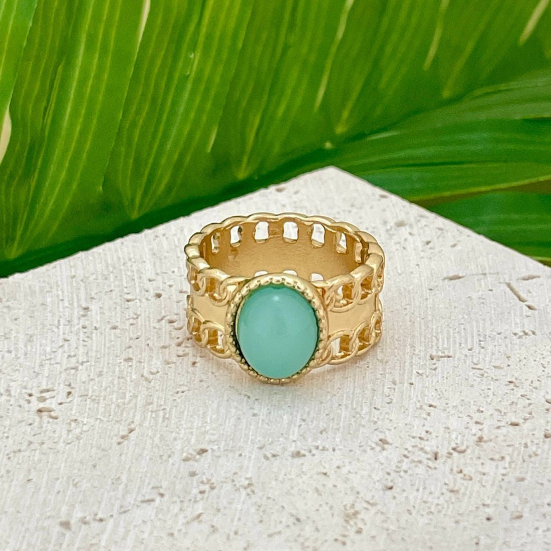 Jazbaat Gold-Plated Mint Green Statement Ring