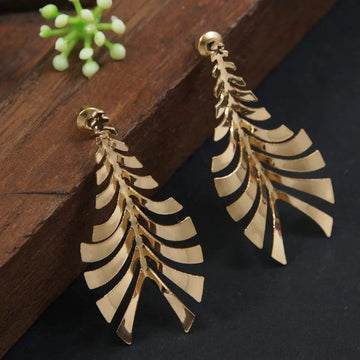 Jazbaat Gold-Plated Monstera Leaf Shaped Drop Earrings