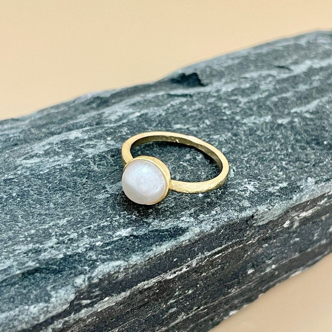 Jazbaat Gold-Plated Moonstone Pearl Ring
