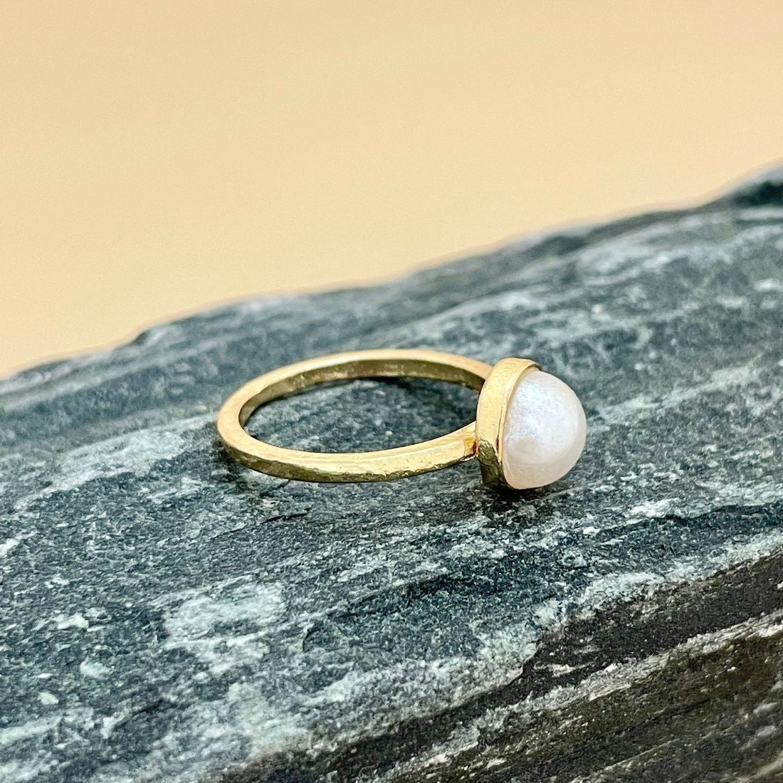 Jazbaat Gold-Plated Moonstone Pearl Ring