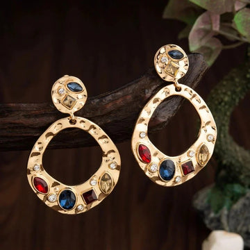 Jazbaat Gold-Plated Multicolored Crystal Stone-Studded Dangler Earrings