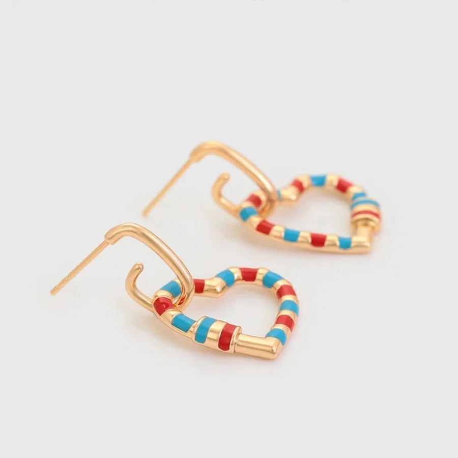 Jazbaat Gold-Plated Multicoloured Heart Charm Dangler Earrings