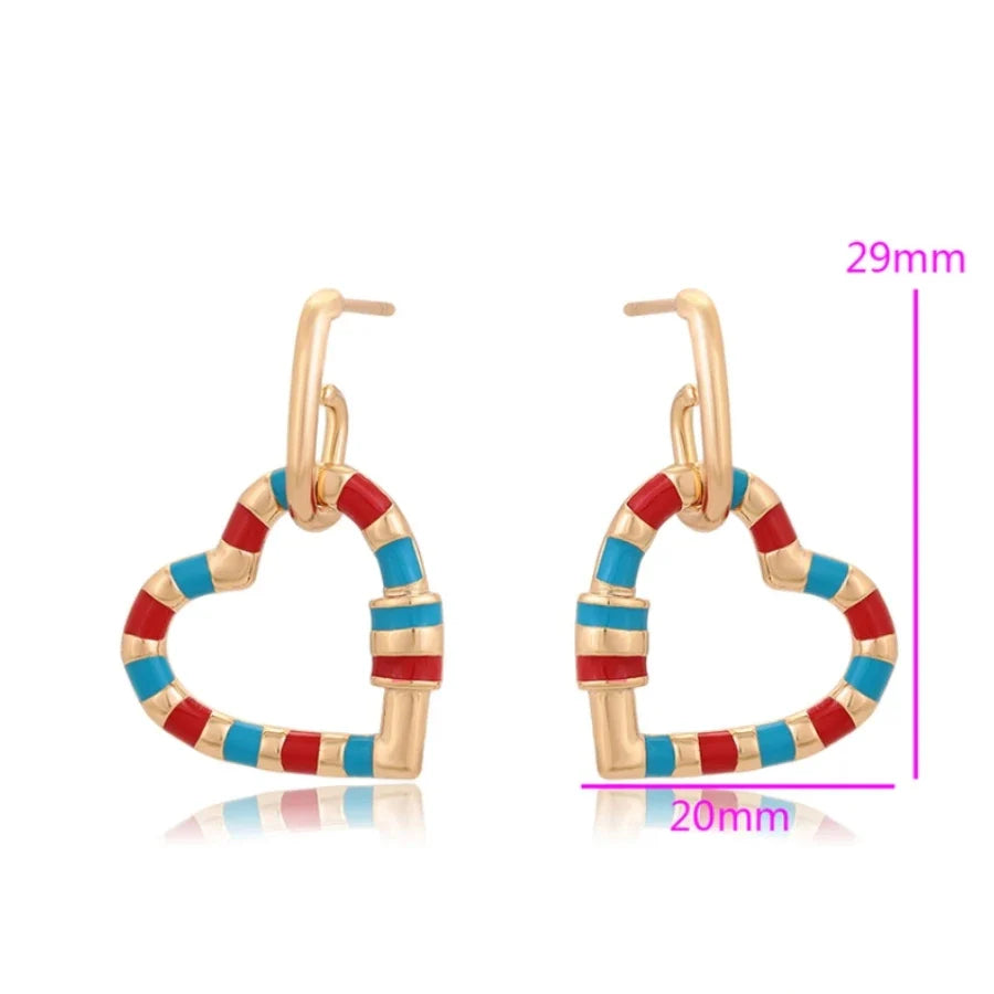 Jazbaat Gold-Plated Multicoloured Heart Charm Dangler Earrings