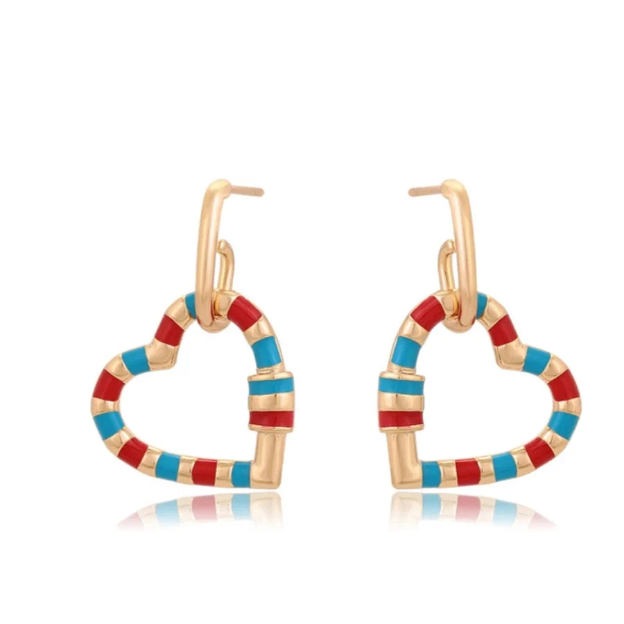 Jazbaat Gold-Plated Multicoloured Heart Charm Dangler Earrings