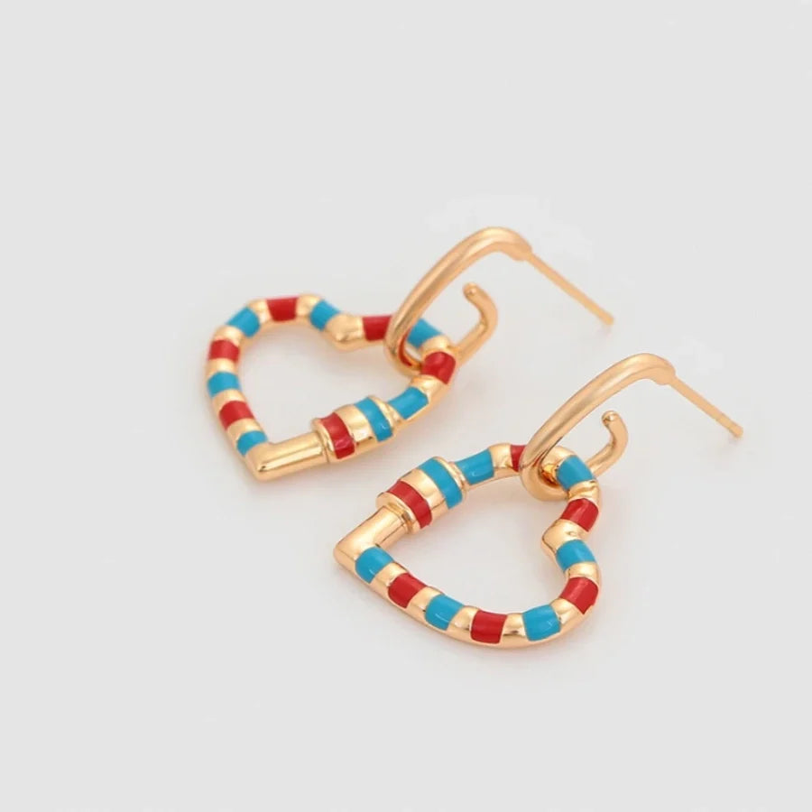 Jazbaat Gold-Plated Multicoloured Heart Charm Dangler Earrings