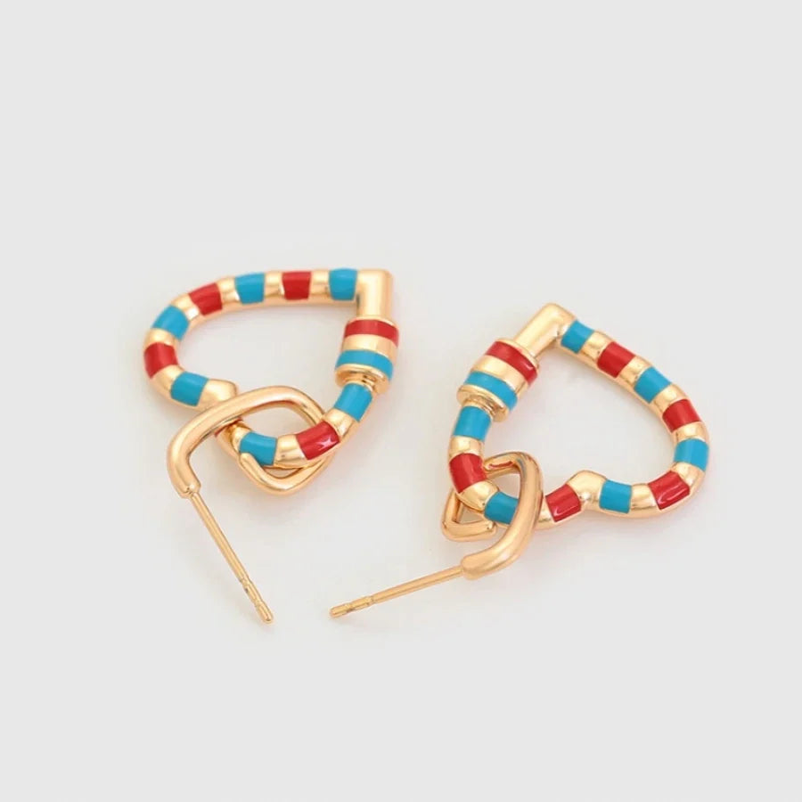Jazbaat Gold-Plated Multicoloured Heart Charm Dangler Earrings