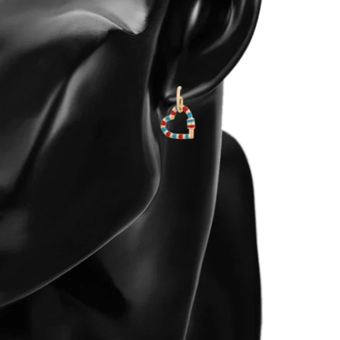 Jazbaat Gold-Plated Multicoloured Heart Charm Dangler Earrings