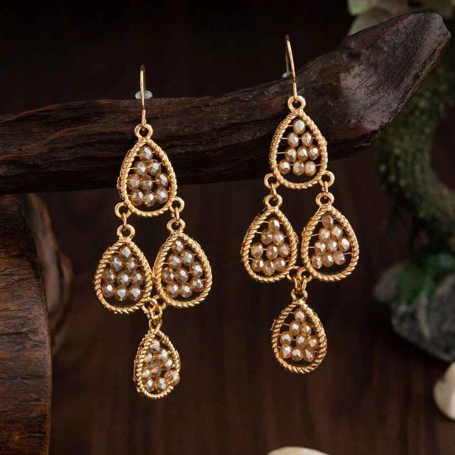 Jazbaat Gold-Plated Peach Crystal Embellished Dangler Earrings