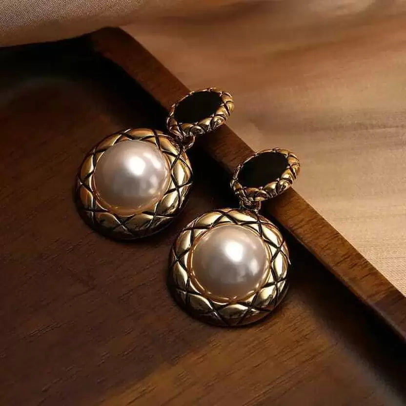 Jazbaat Gold-Plated Pearl Drop Korean Earrings