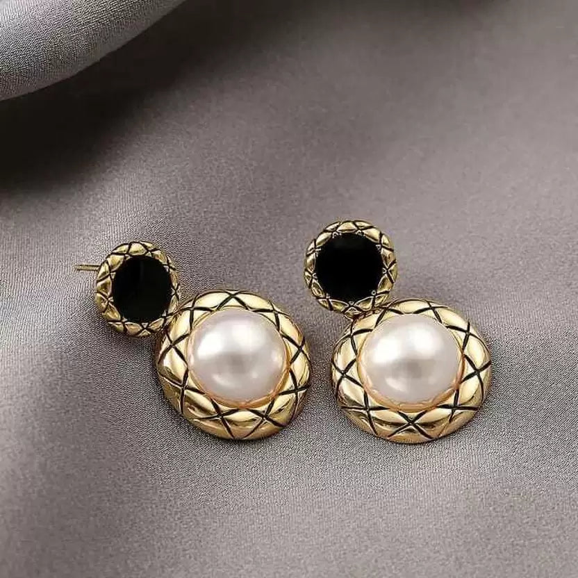 Jazbaat Gold-Plated Pearl Drop Korean Earrings