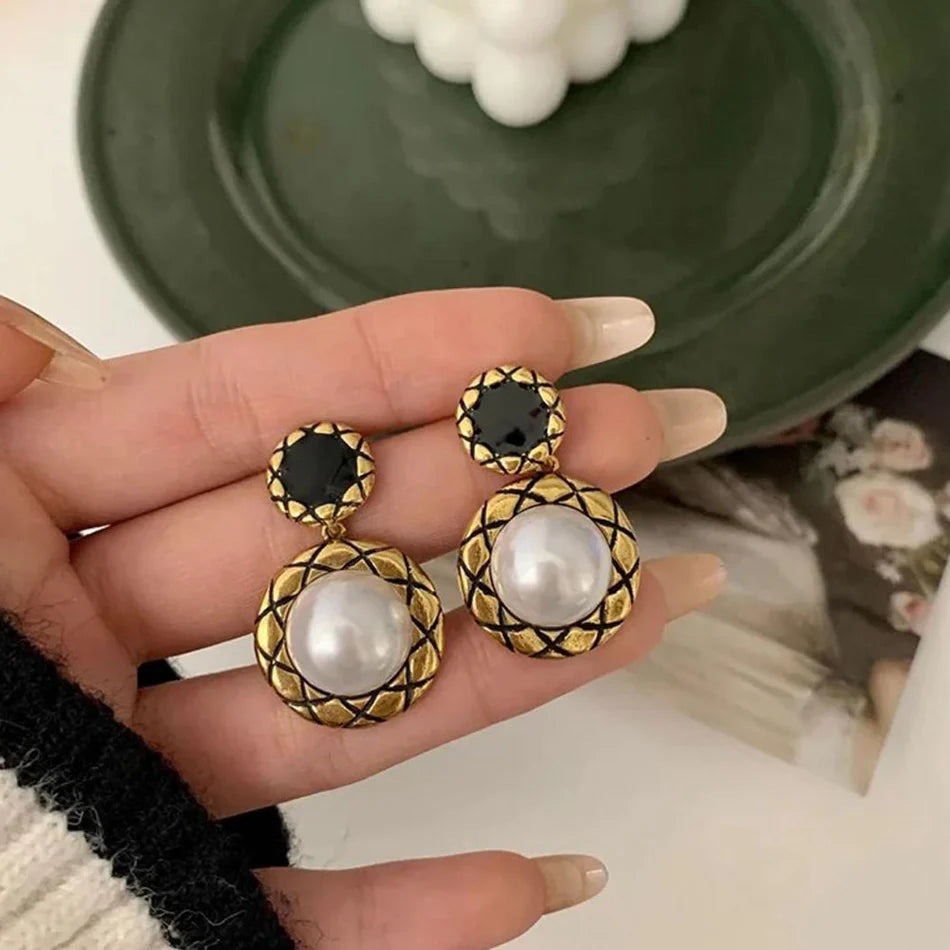 Jazbaat Gold-Plated Pearl Drop Korean Earrings