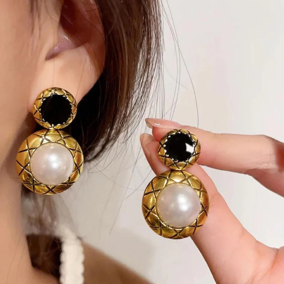 Jazbaat Gold-Plated Pearl Drop Korean Earrings