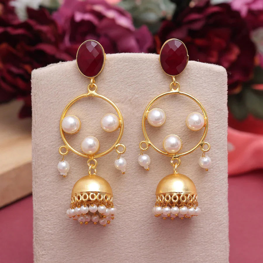 Jazbaat Gold-Plated Pearl Studded Amrapali Jhumka Earrings