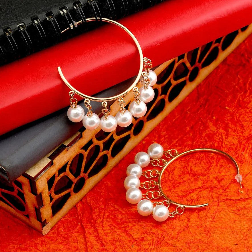 Jazbaat Gold-Plated Pearl Studded Circular Shaped Earrings