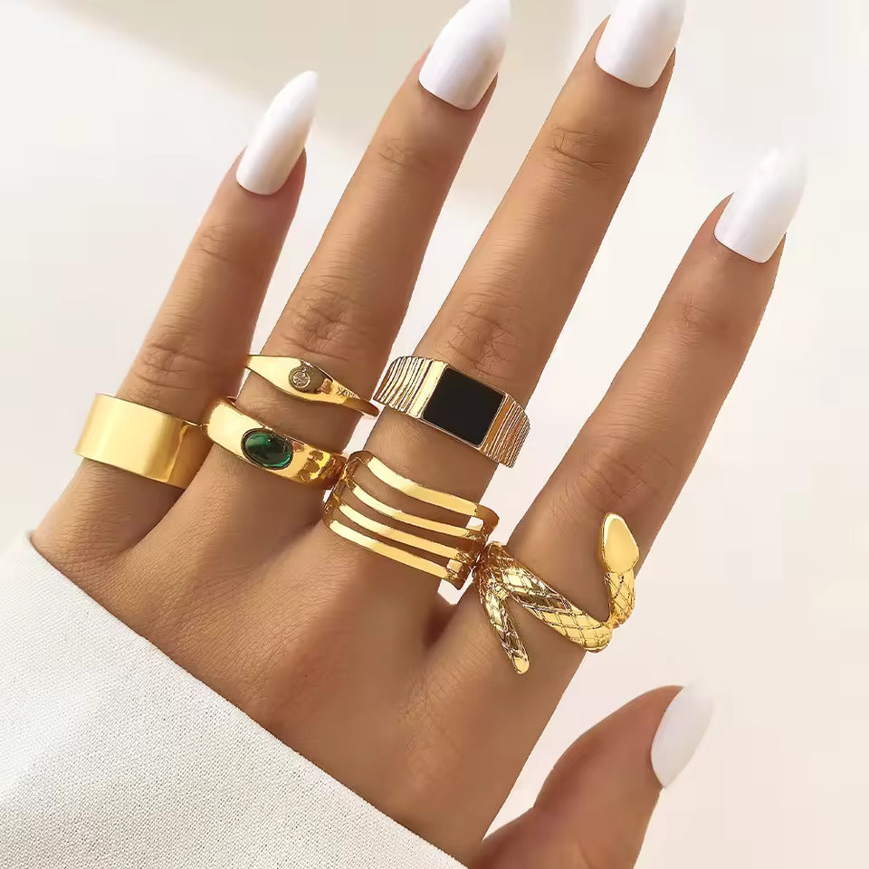 Jazbaat Gold-Plated Punk Fashion Stacking Rings 6-Pack
