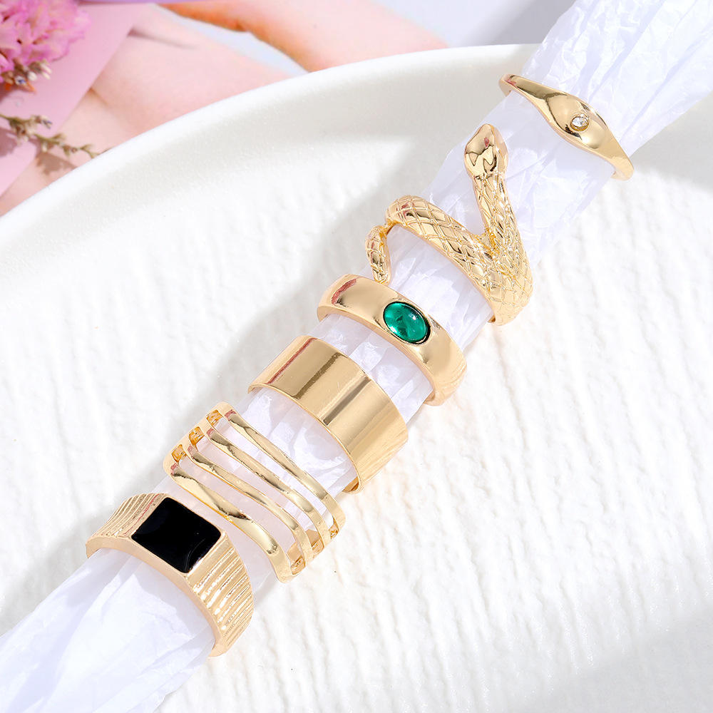 Jazbaat Gold-Plated Punk Fashion Stacking Rings 6-Pack