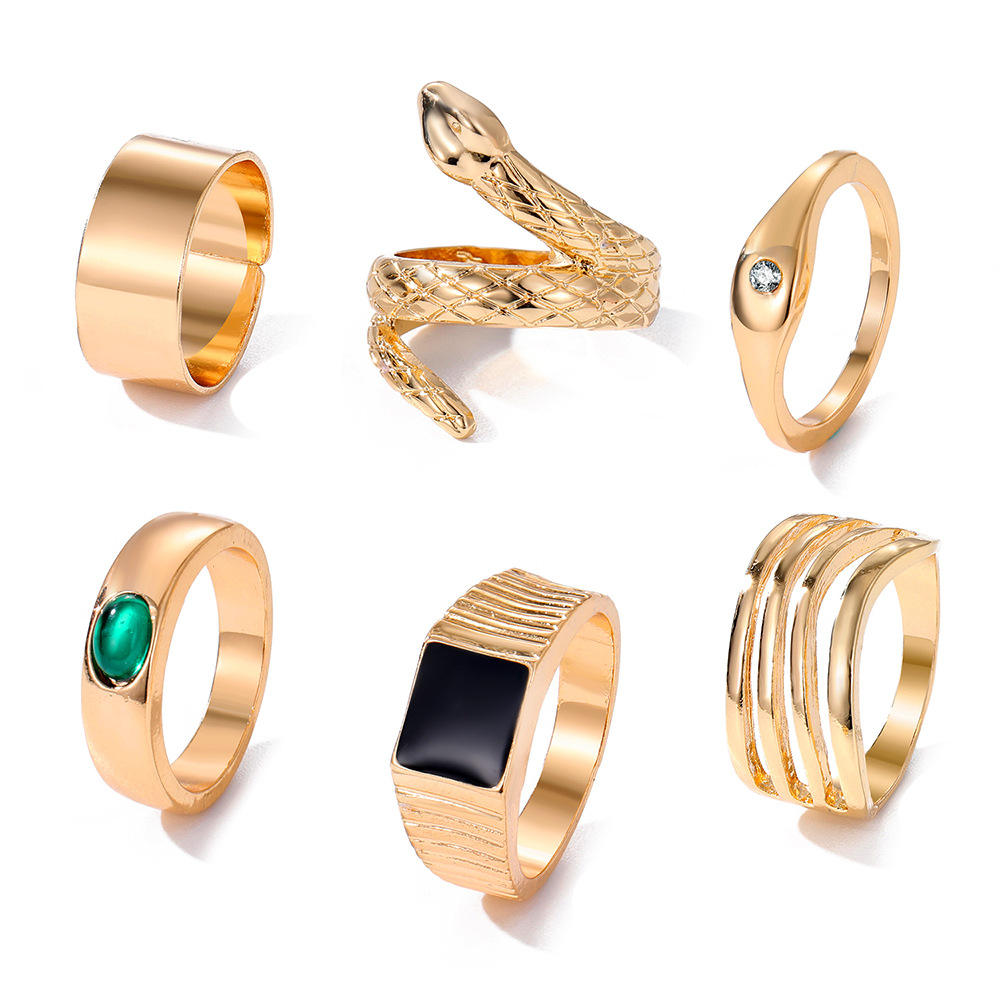 Jazbaat Gold-Plated Punk Fashion Stacking Rings 6-Pack