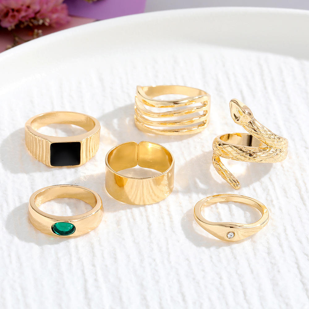 Jazbaat Gold-Plated Punk Fashion Stacking Rings 6-Pack