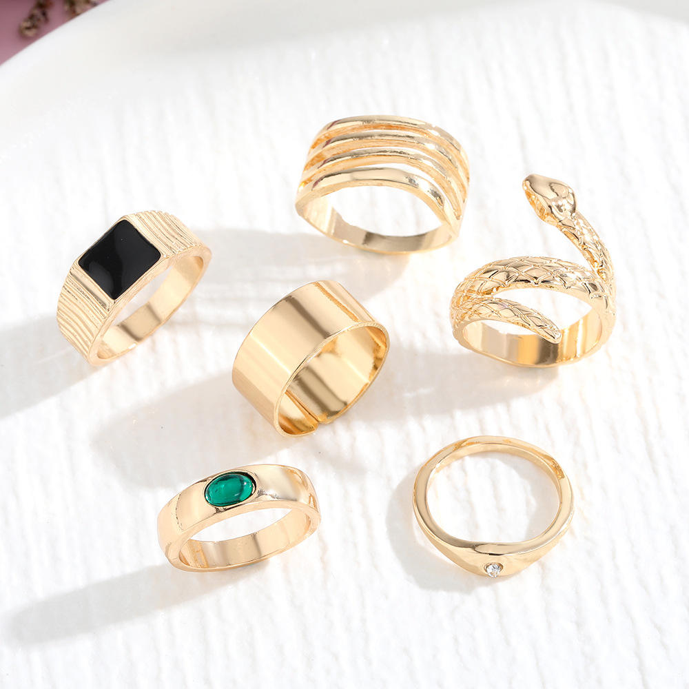 Jazbaat Gold-Plated Punk Fashion Stacking Rings 6-Pack