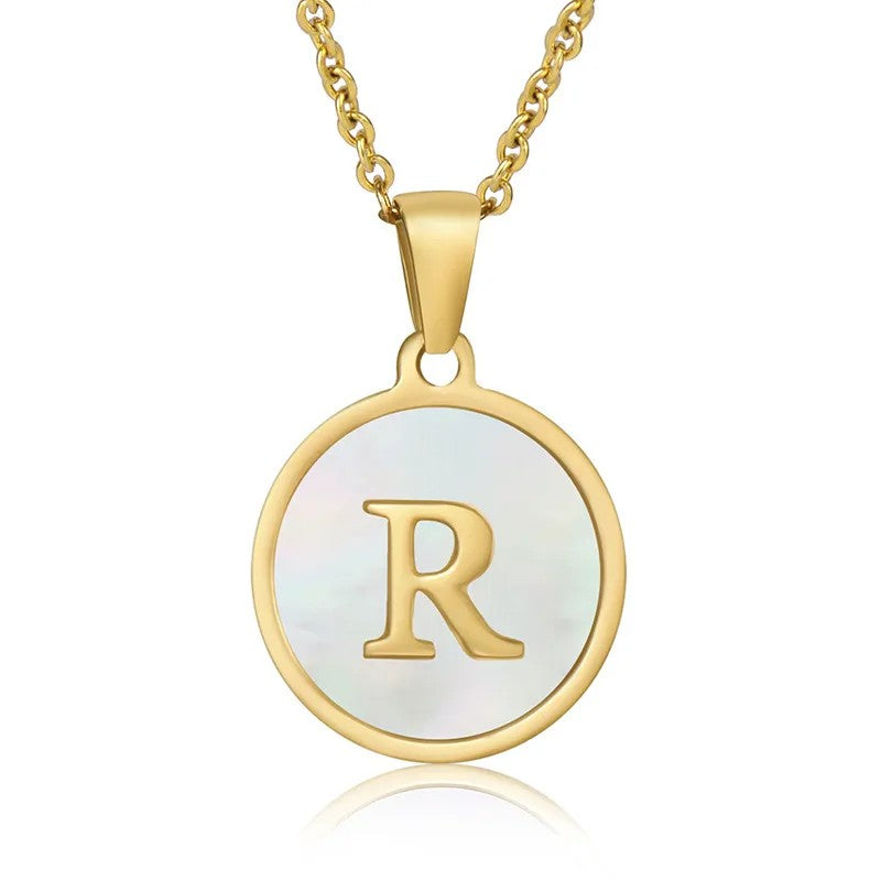 Jazbaat Gold-Plated R Initial Alphabet Pendant Necklace, Demi-Fine Jewellery, White