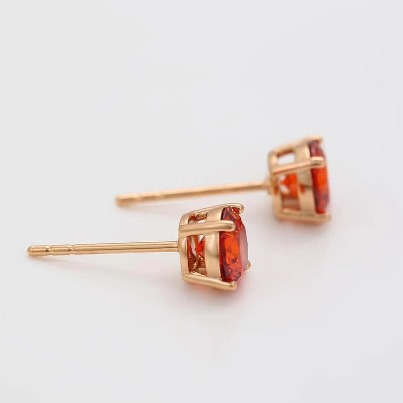 Jazbaat Gold-Plated Red Zirconia Diamond Studded Earrings