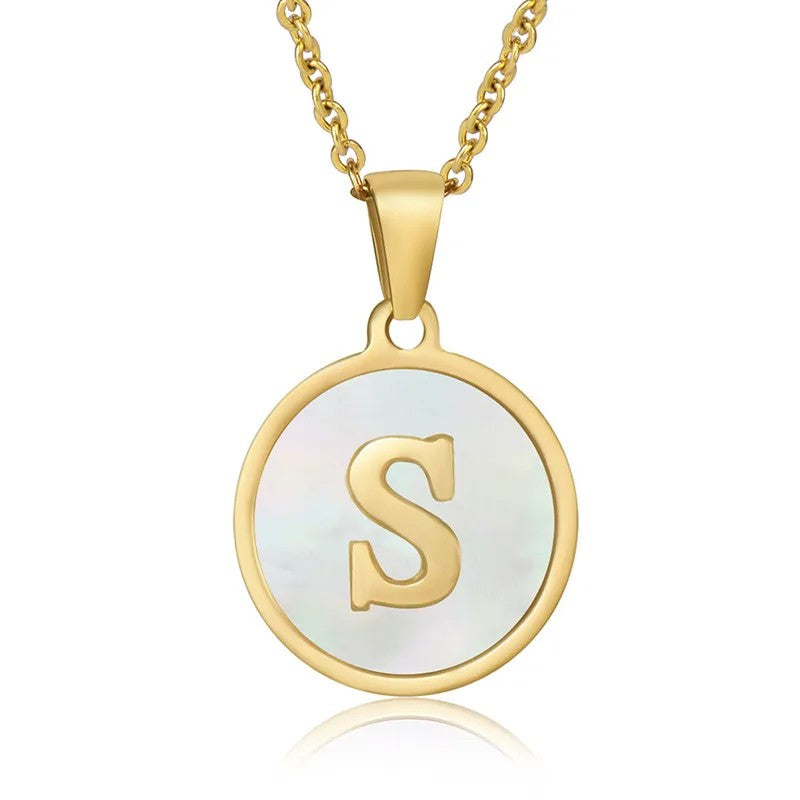 Jazbaat Gold-Plated S Initial Alphabet Pendant Necklace, White