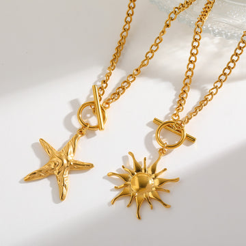 Jazbaat Gold-Plated Sea Star & Glowing Sun Pendant Necklaces (2-Pack)